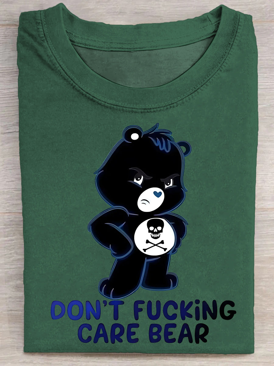 Dont Fucking Care Bear Art Print Casual Short Sleeve T-shirt