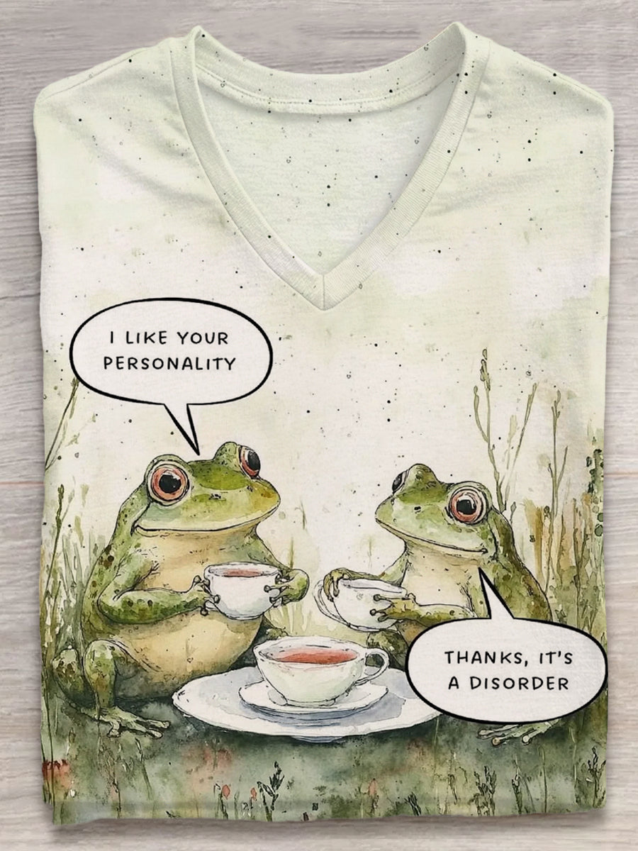 Funny Frog Art Print Casual Tops