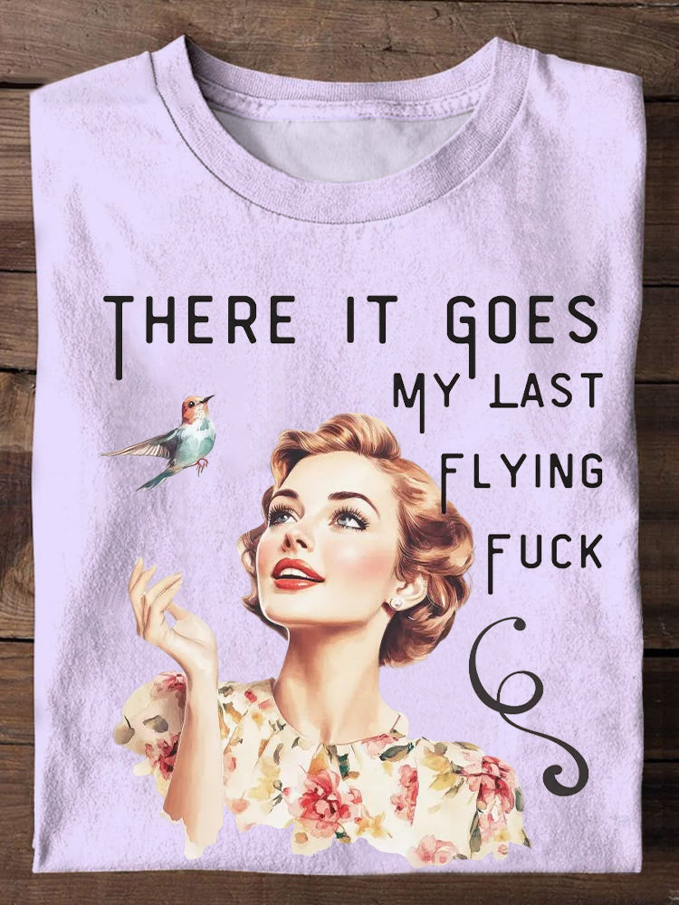 Women's Vintage Print Casual Light Green T-shirt
