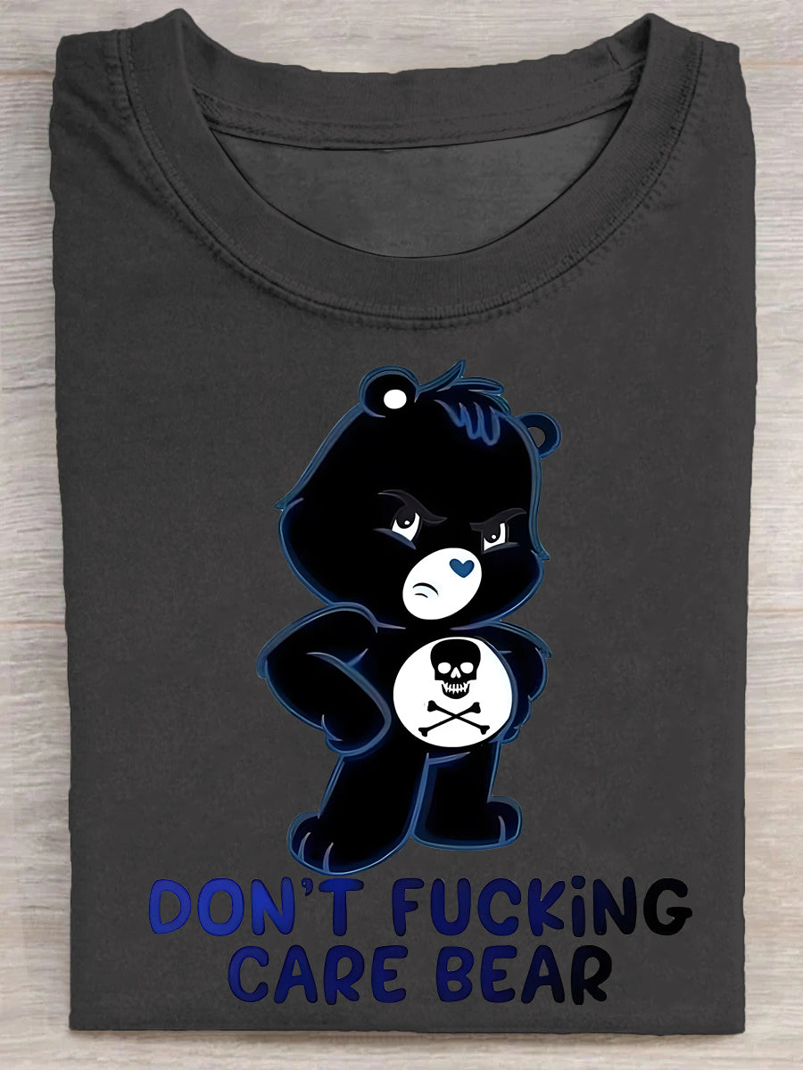 Dont Fucking Care Bear Art Print Casual Short Sleeve T-shirt