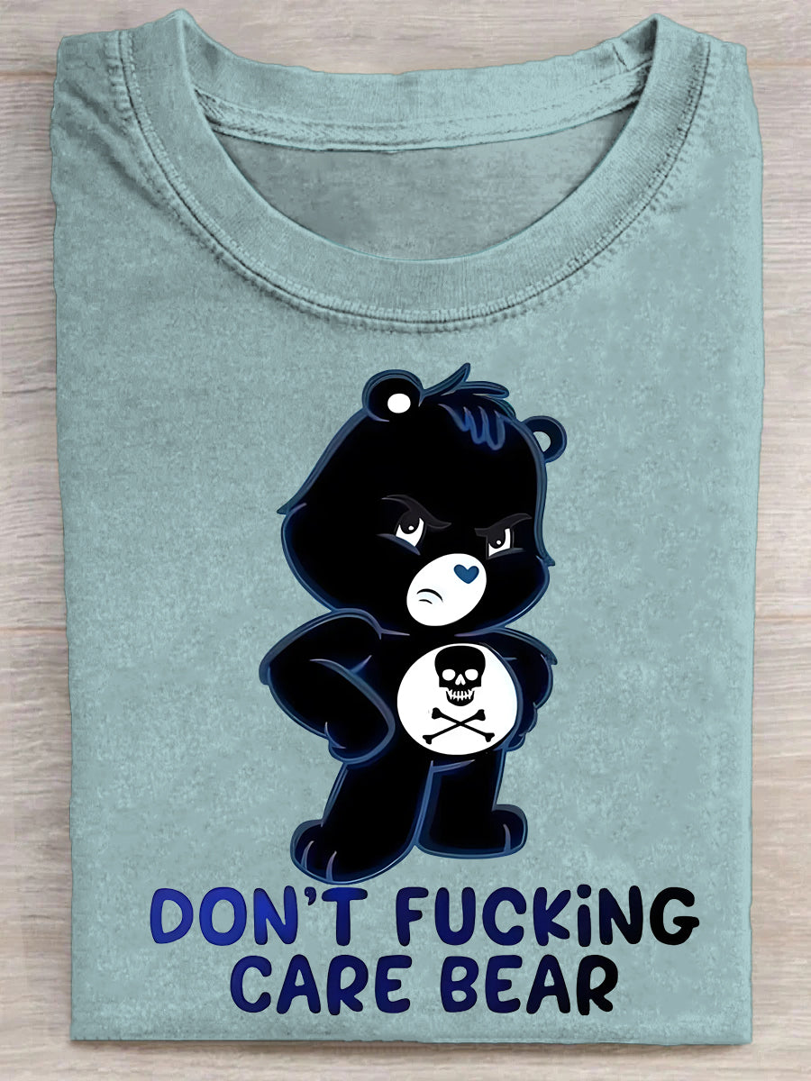Dont Fucking Care Bear Art Print Casual Short Sleeve T-shirt