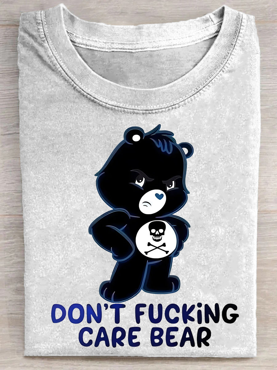 Dont Fucking Care Bear Art Print Casual Short Sleeve T-shirt