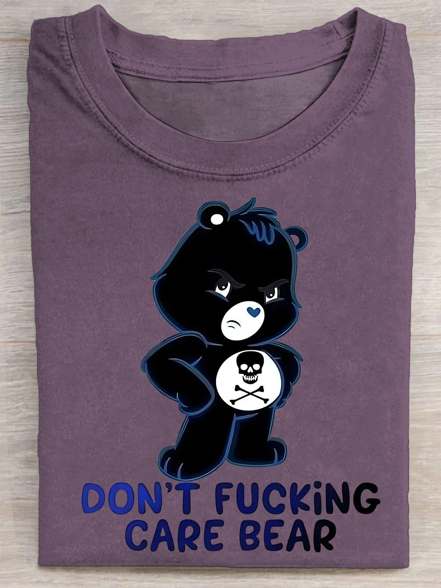 Dont Fucking Care Bear Art Print Casual Short Sleeve T-shirt