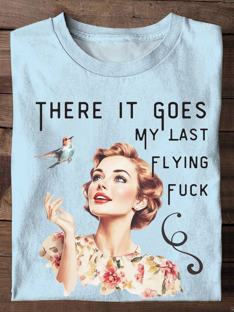 Women's Vintage Print Casual Light Green T-shirt