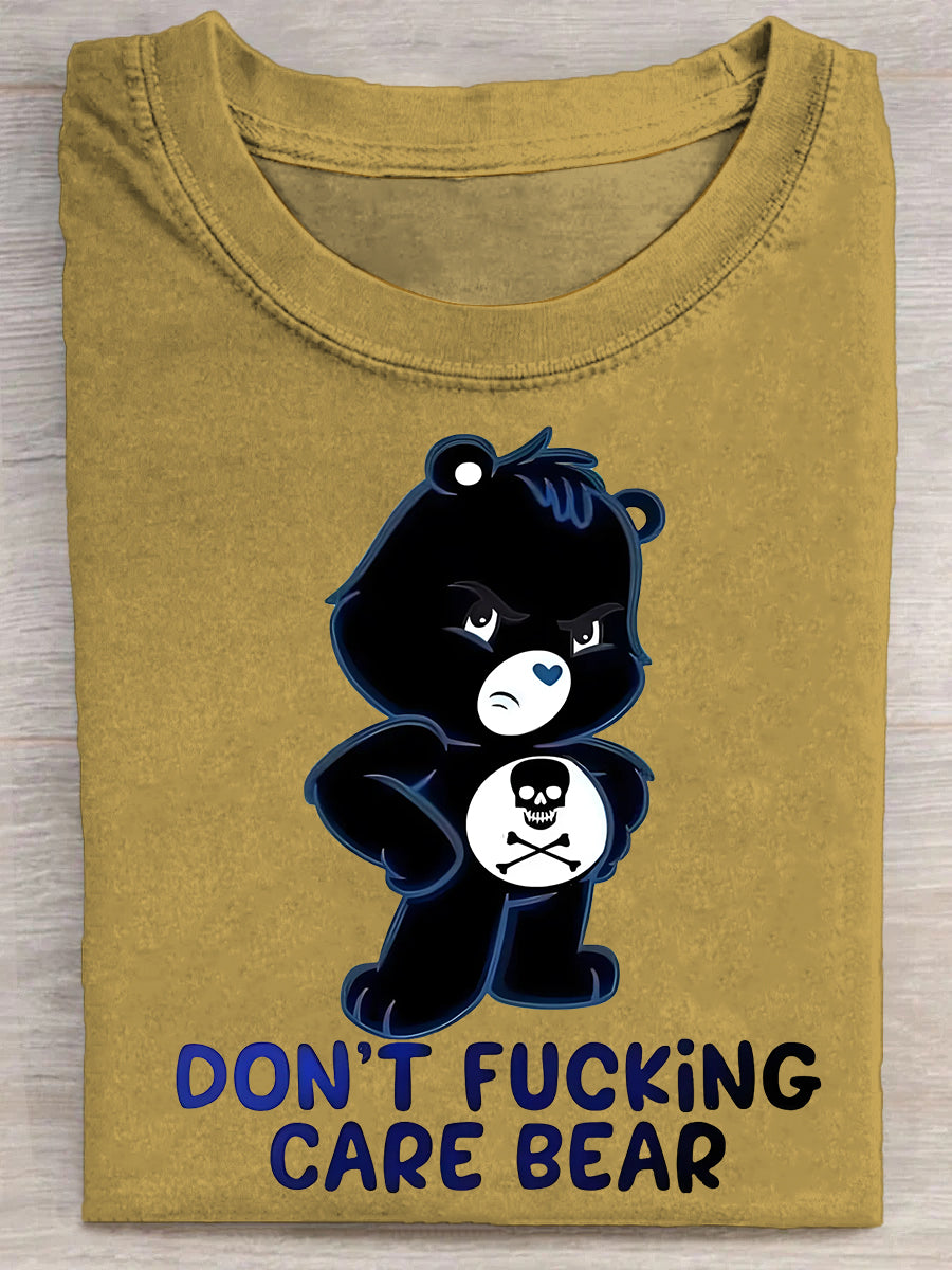 Dont Fucking Care Bear Art Print Casual Short Sleeve T-shirt