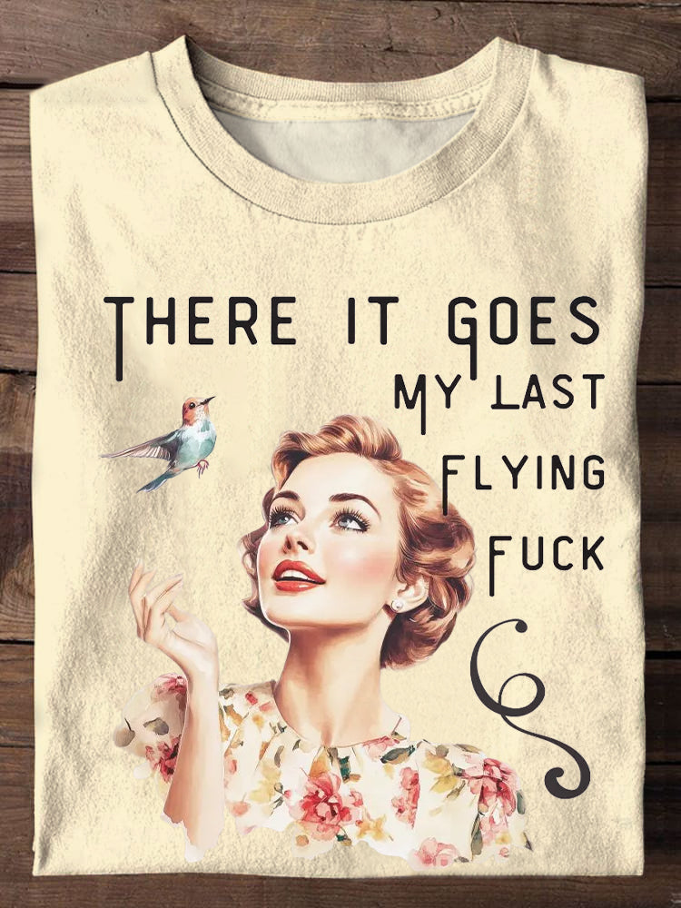 Women's Vintage Print Casual Light Green T-shirt