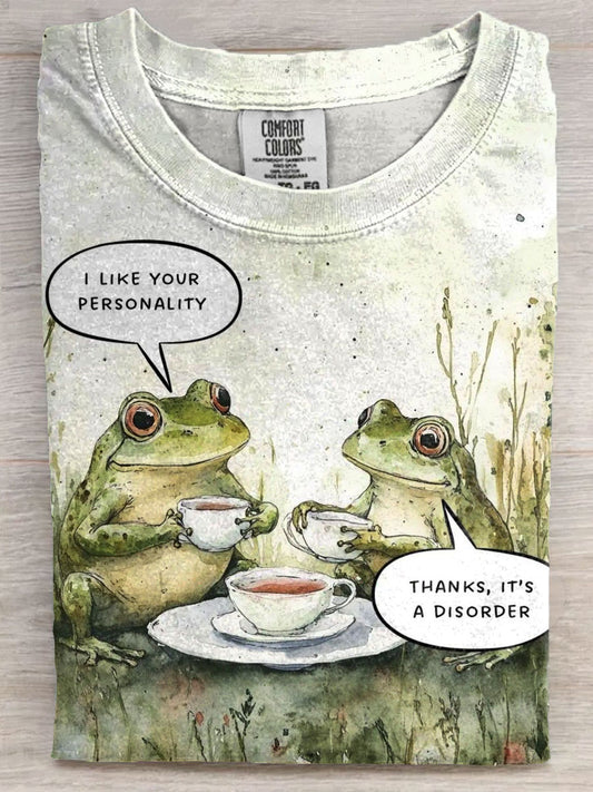Funny Frog Art Print Casual Tops