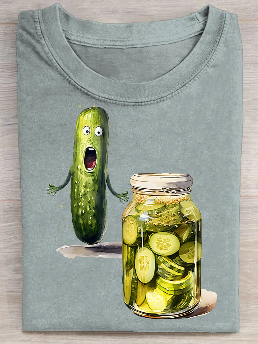 Fun Pickle Watercolor Art Printed Casual T-shirt