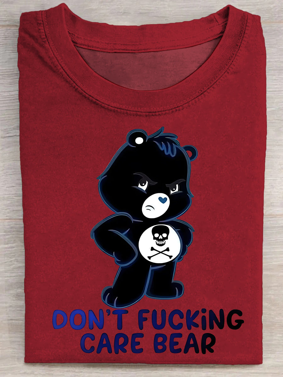 Dont Fucking Care Bear Art Print Casual Short Sleeve T-shirt