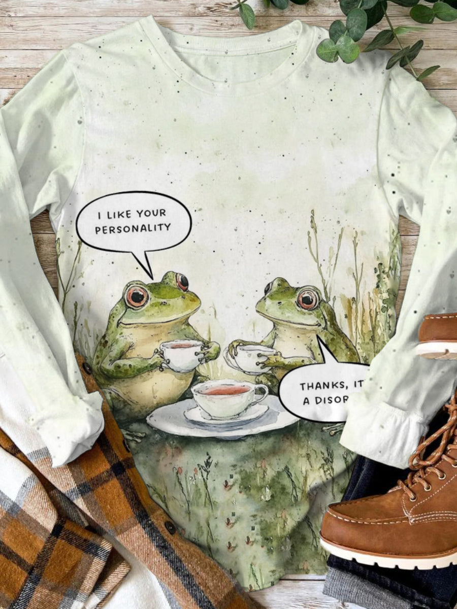 Funny Frog Art Print Casual Tops