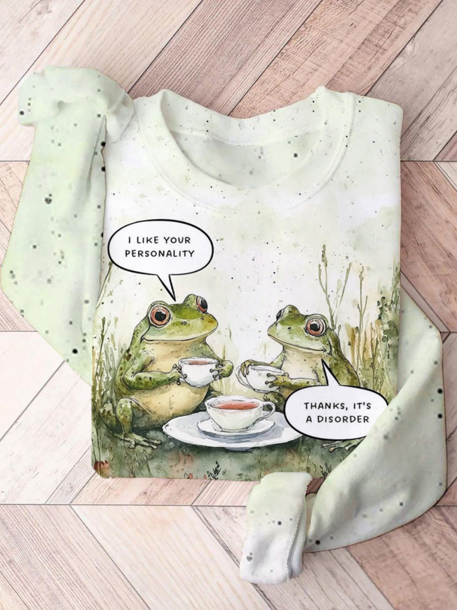 Funny Frog Art Print Casual Tops