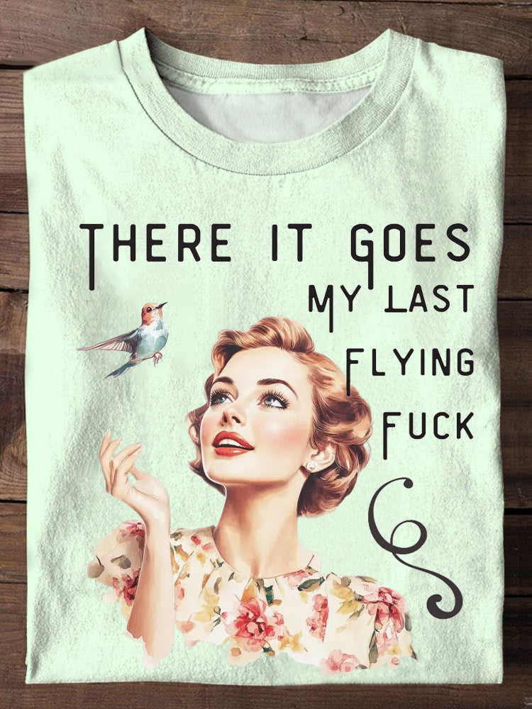 Women's Vintage Print Casual Light Green T-shirt