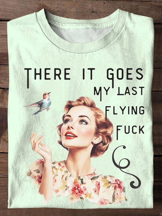 Women's Vintage Print Casual Light Green T-shirt