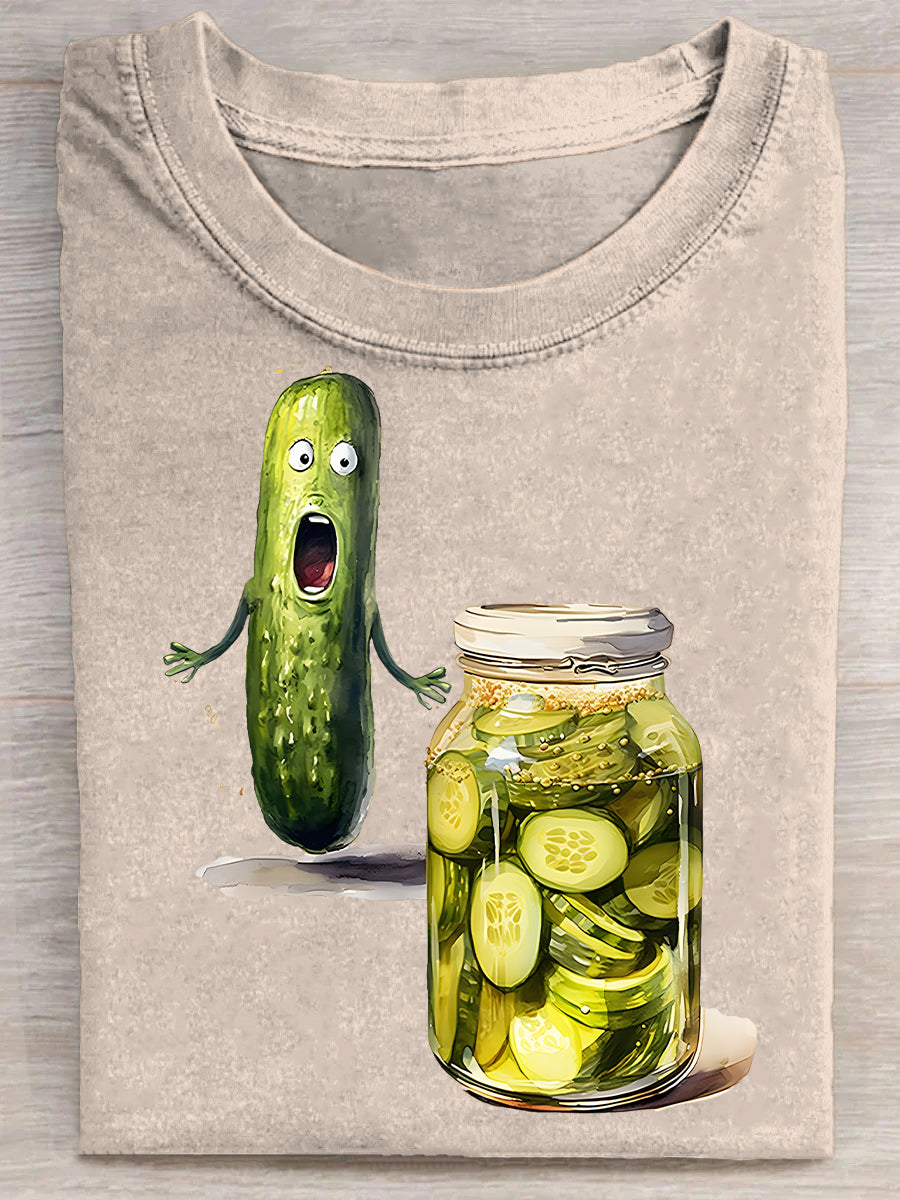 Fun Pickle Watercolor Art Printed Casual T-shirt