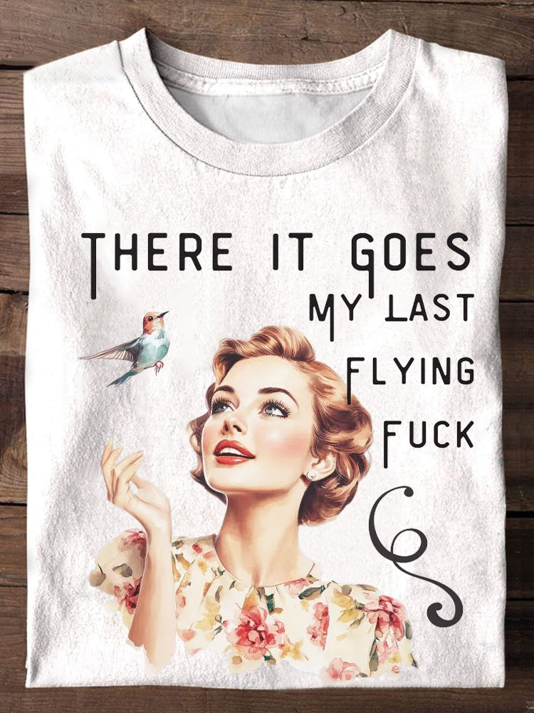 Women's Vintage Print Casual Light Green T-shirt