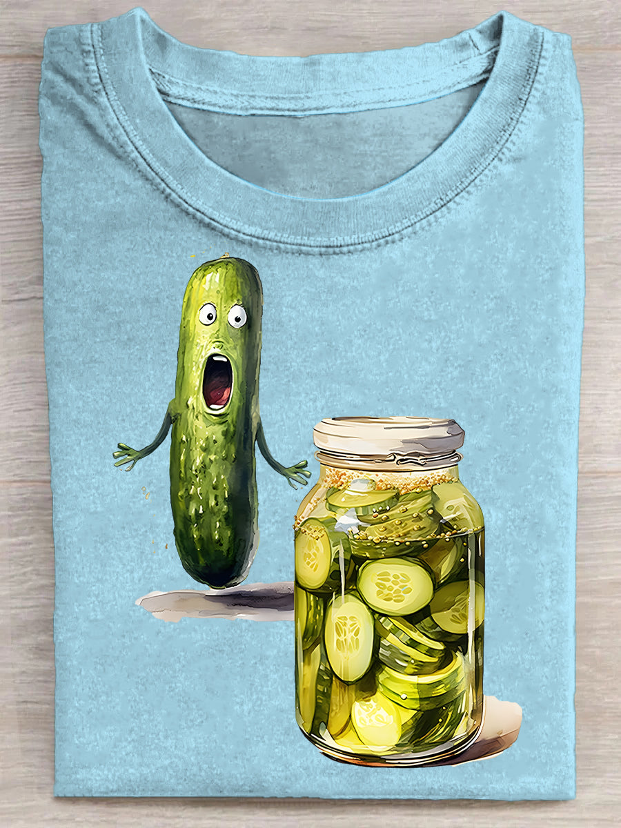 Fun Pickle Watercolor Art Printed Casual T-shirt