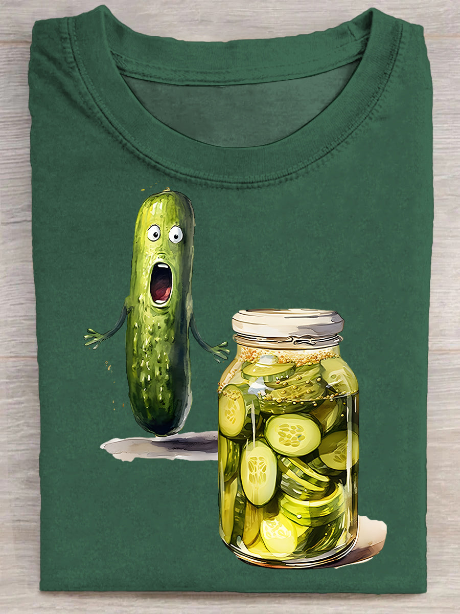 Fun Pickle Watercolor Art Printed Casual T-shirt