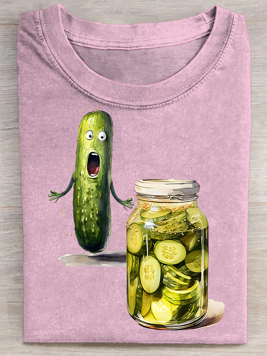 Fun Pickle Watercolor Art Printed Casual T-shirt