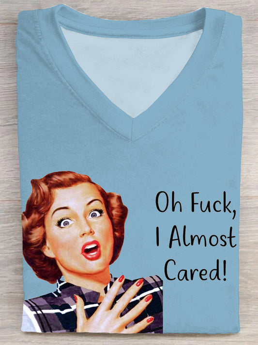 Vintage Funny Art Print Casual Short Sleeve V-Neck T-shirt