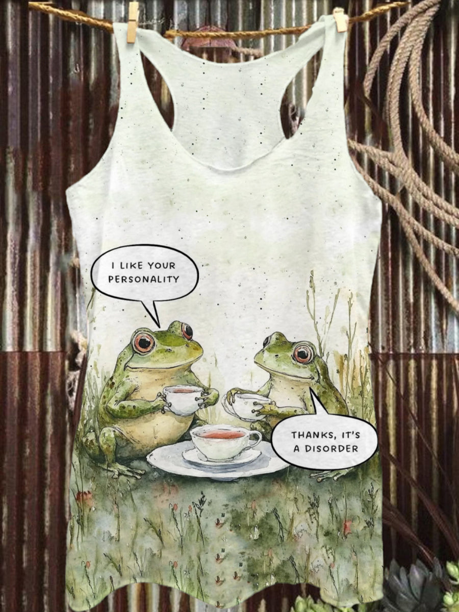 Funny Frog Art Print Casual Tops