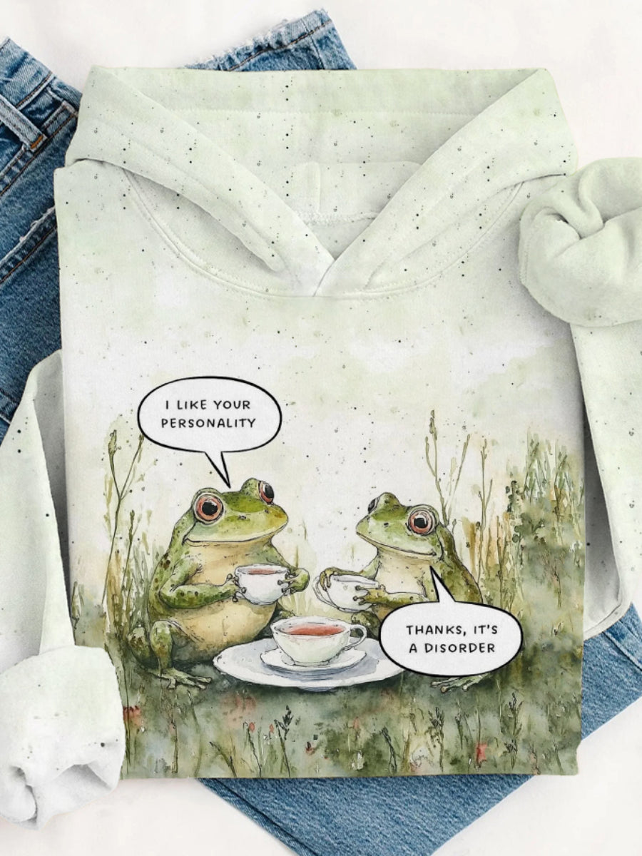 Funny Frog Art Print Casual Tops