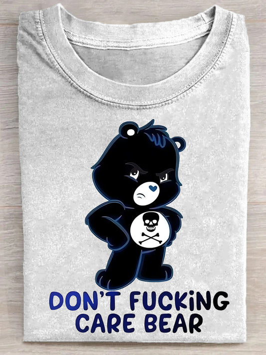 Dont Fucking Care Bear Art Print Casual Short Sleeve T-shirt