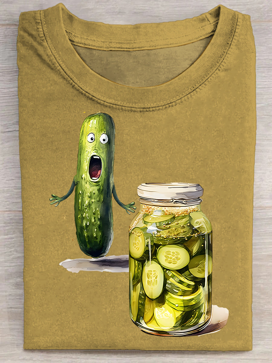 Fun Pickle Watercolor Art Printed Casual T-shirt