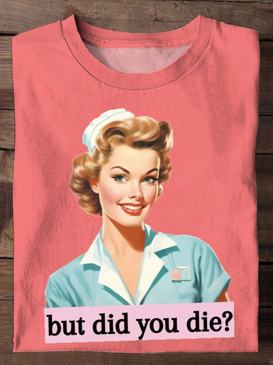 Women's Vintage Printed Round Neck Red Top