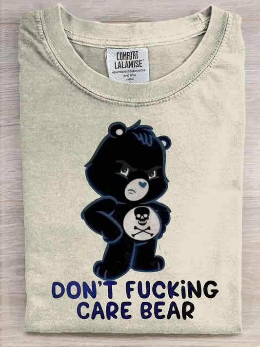 Dont Fucking Care Bear Art Print Casual Short Sleeve T-shirt
