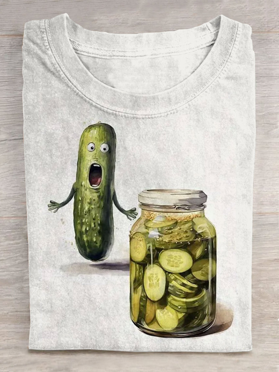 Fun Pickle Watercolor Art Printed Casual T-shirt