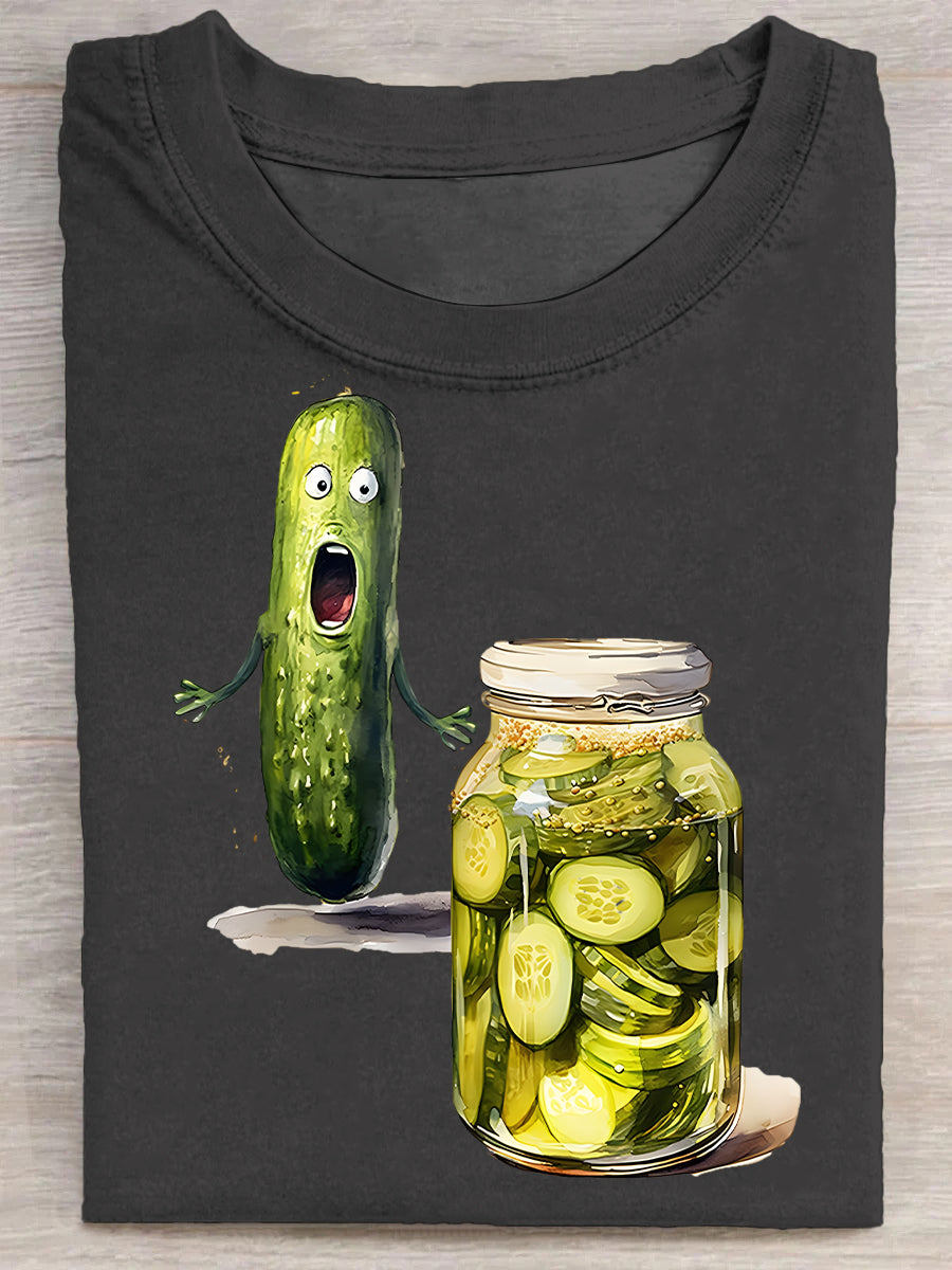 Fun Pickle Watercolor Art Printed Casual T-shirt