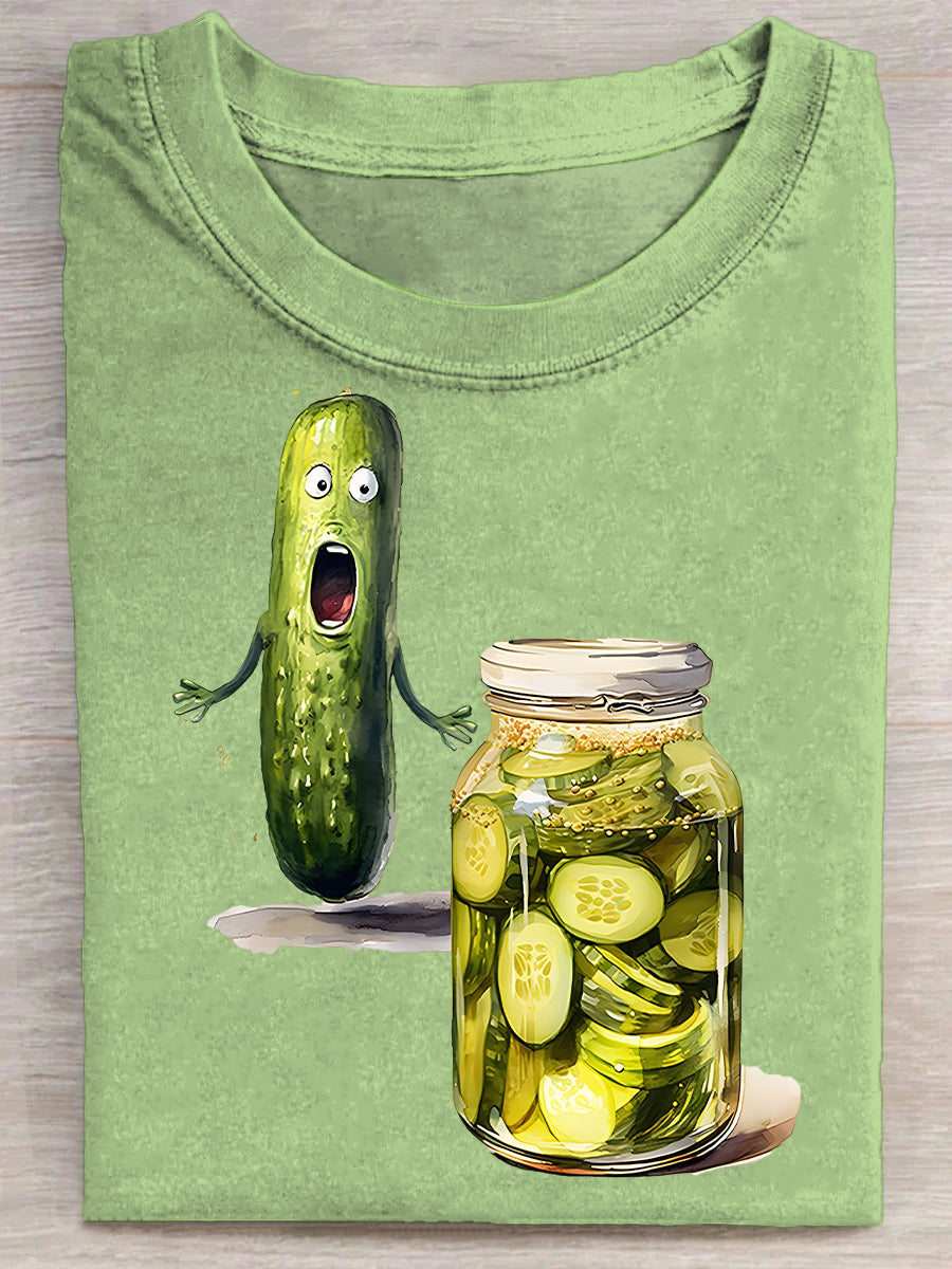 Fun Pickle Watercolor Art Printed Casual T-shirt