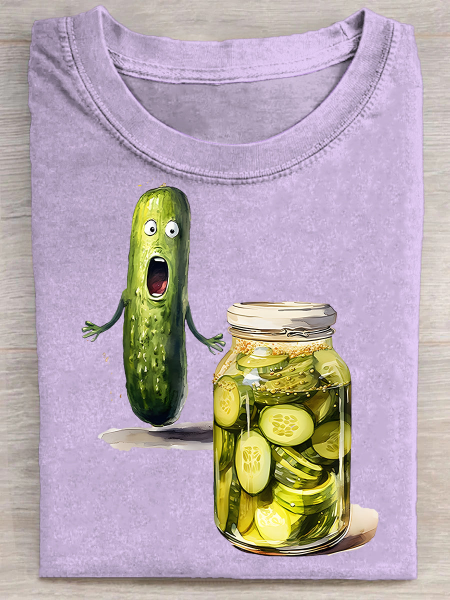 Fun Pickle Watercolor Art Printed Casual T-shirt